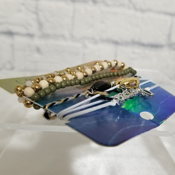 Puka Shell Beaded Bracelet Good Vibes Beach Bracelets Set New - Picture 7 of 9